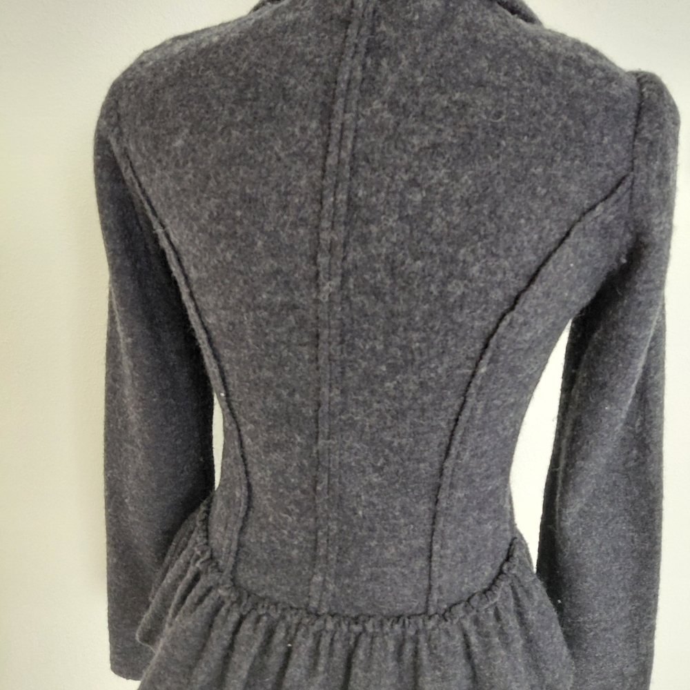 Cache 100% Wool Peplum Jacket Small Fitted Blazer Gray Draped Front Tailored - Picture 5 of 11